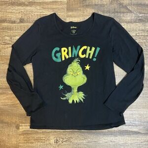 Disney Grinch Christmas T-Shirt Women's Size L Large Black Long Sleeve Dr. Suess